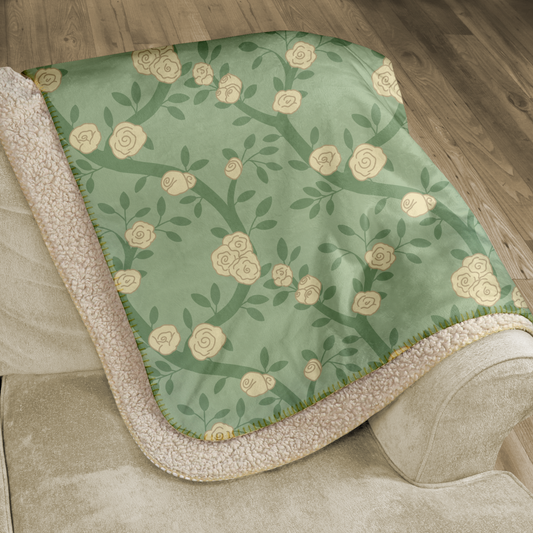 White Rose Floral Pattern Sherpa Blanket