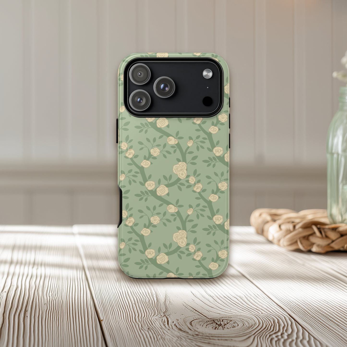 Vintage White Rose Pattern iPhone & Samsung Galaxy Phone Case