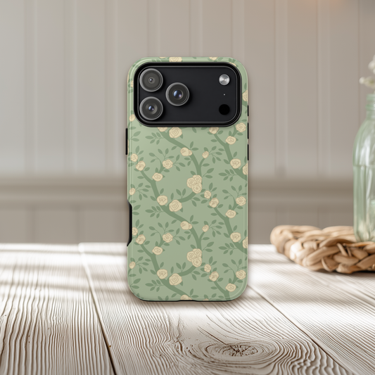 Vintage White Rose Pattern iPhone & Samsung Galaxy Phone Case