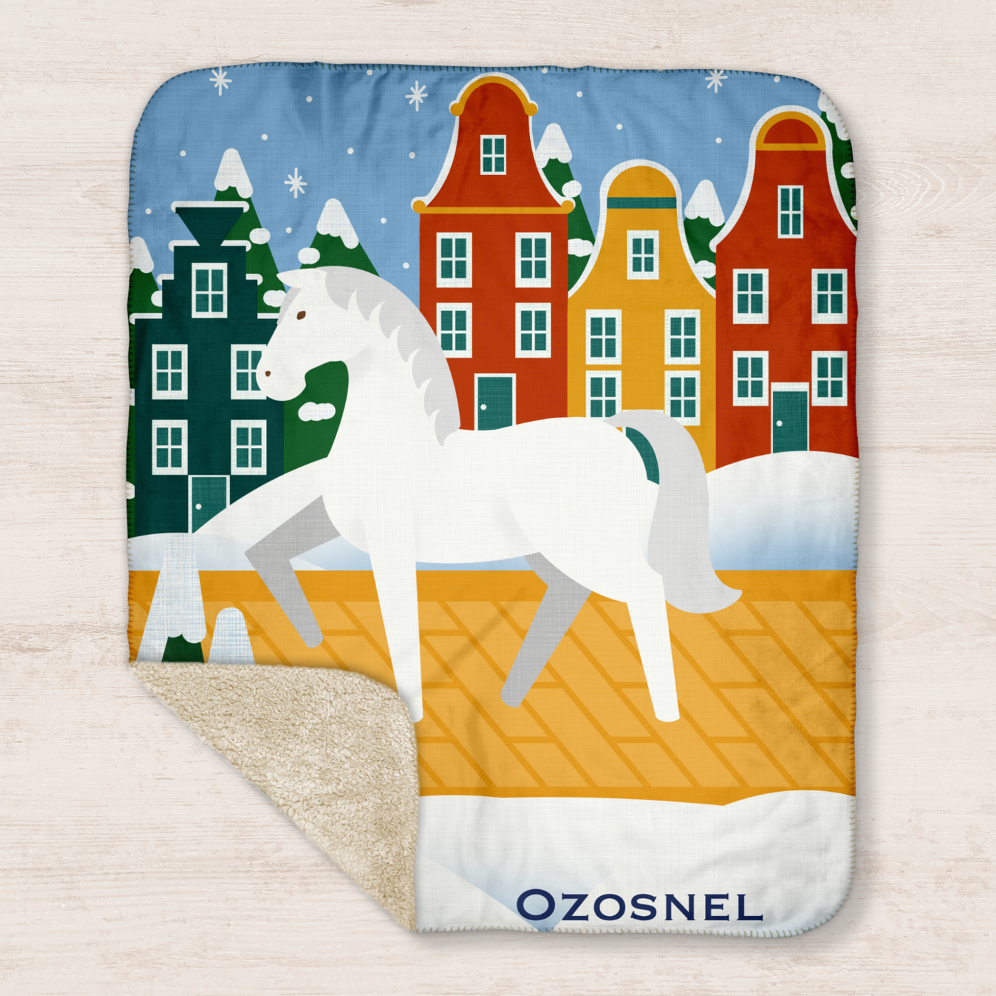 Ozosnel Sinterklaas' Horse Sherpa Blanket