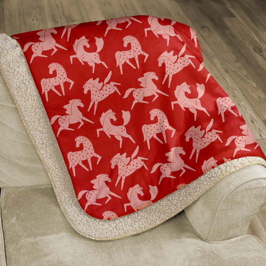 Pink Sweetheart Appaloosa on Red Sherpa Blanket