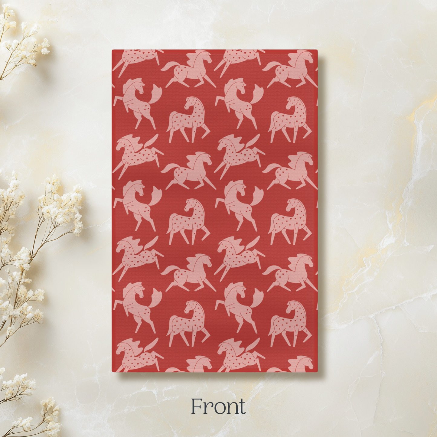 Pink Sweetheart Appaloosas on Red Microfiber Tea Towel