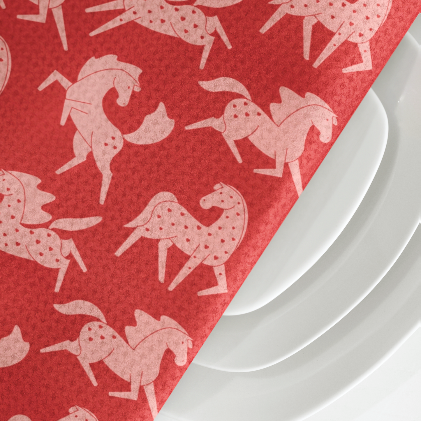 Pink Sweetheart Appaloosas on Red Microfiber Tea Towel