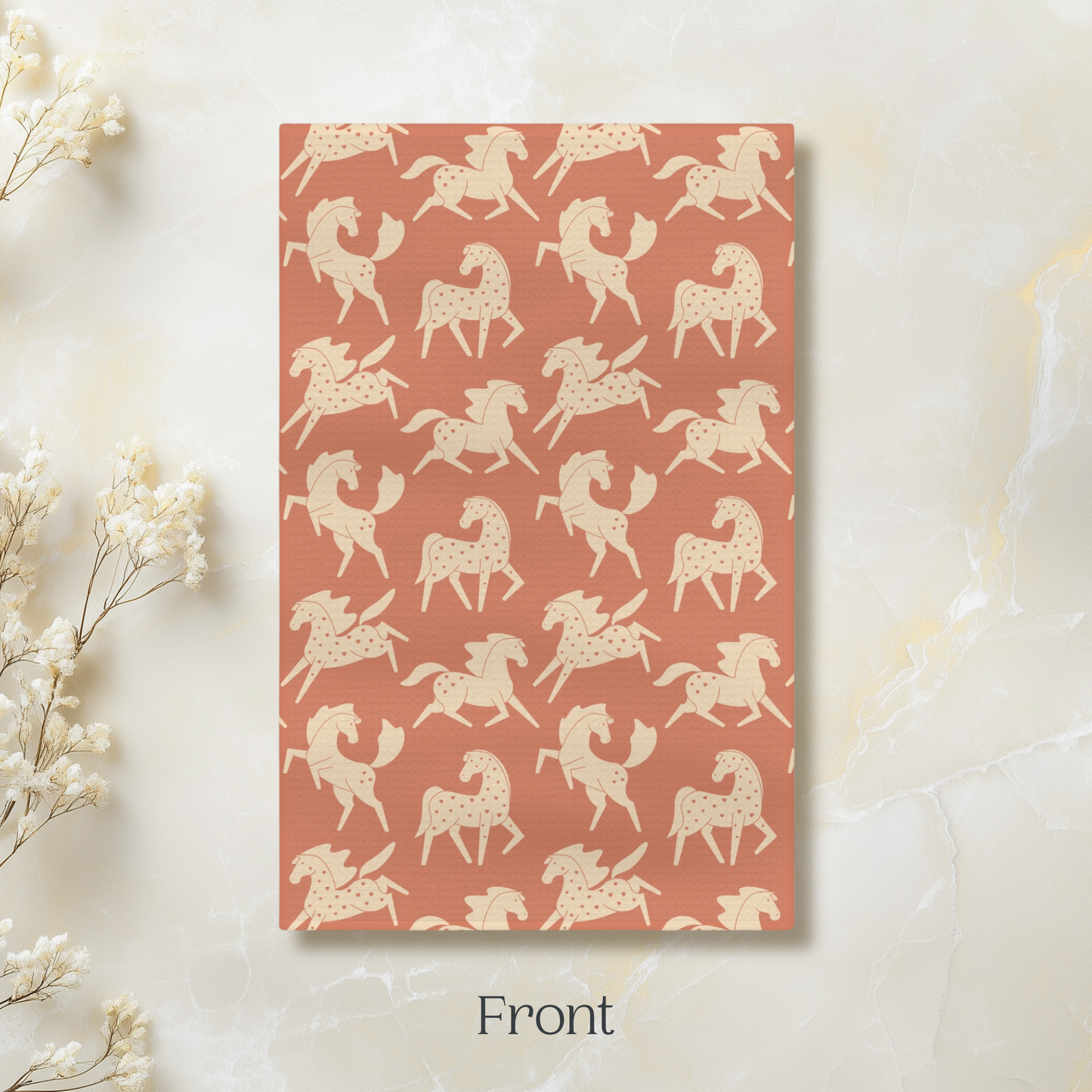 Apricot Sweetheart Appaloosas on Terracotta Microfiber Tea Towel