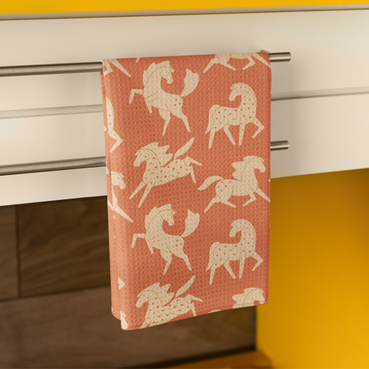 Apricot Sweetheart Appaloosas on Terracotta Microfiber Tea Towel
