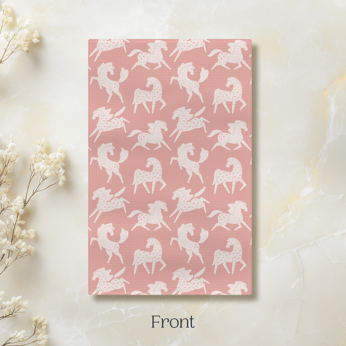 Pastel Sweetheart Appaloosas on Pink Microfiber Tea Towel