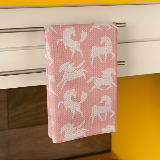 Pastel Sweetheart Appaloosas on Pink Microfiber Tea Towel