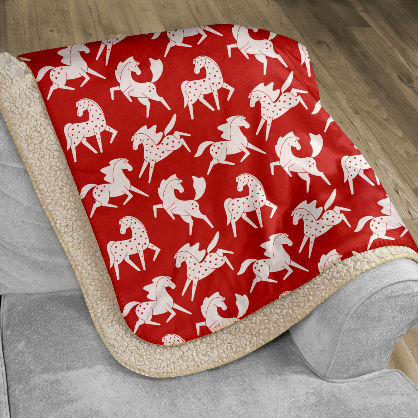 White Sweetheart Appaloosa on Red Sherpa Blanket