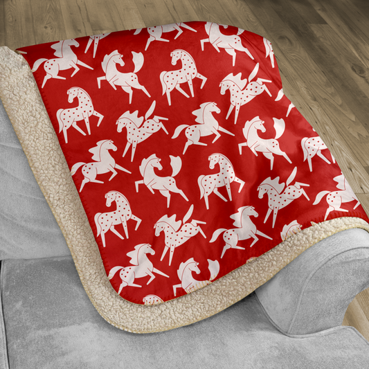 White Sweetheart Appaloosa on Red Sherpa Blanket