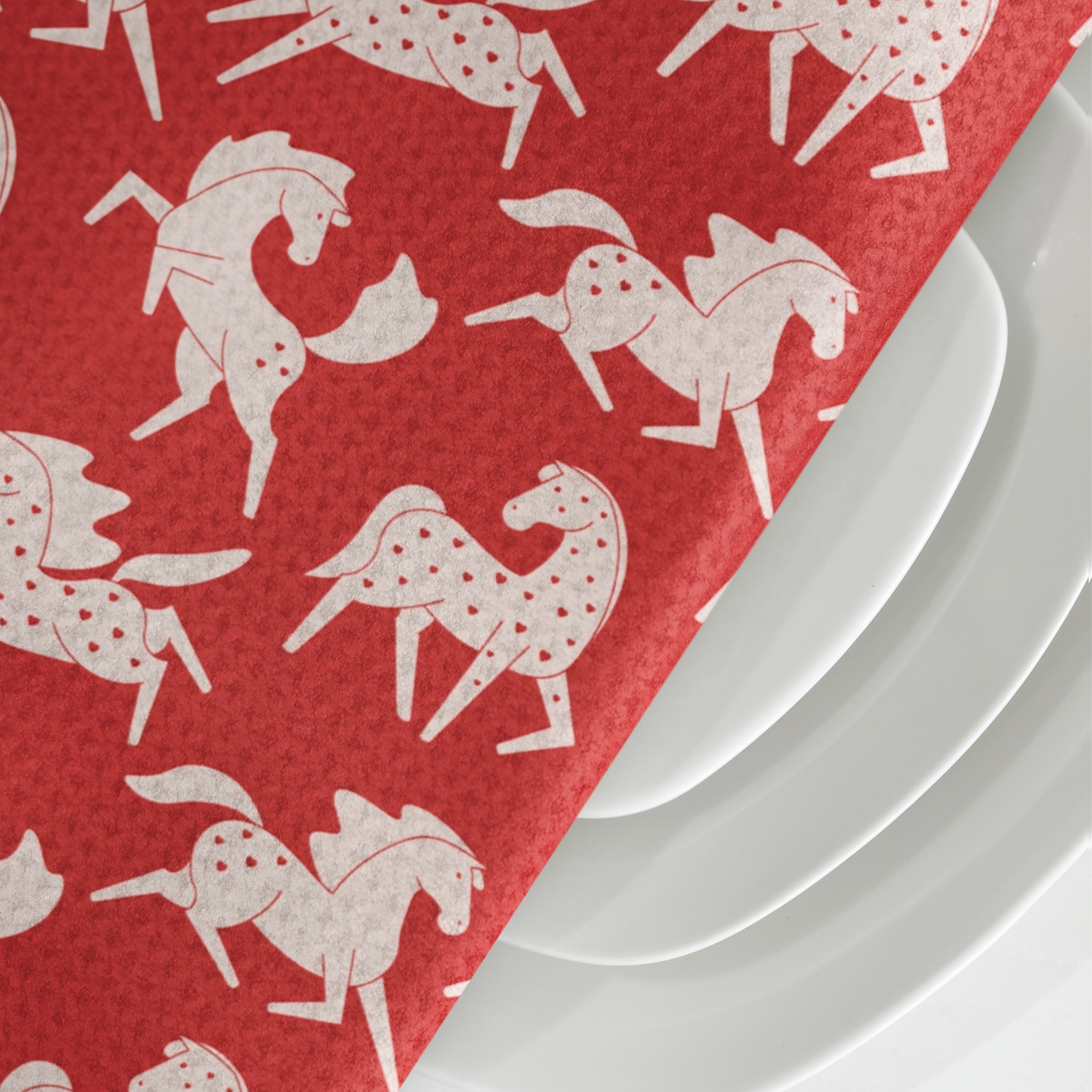 White Sweetheart Appaloosas on Red Microfiber Tea Towel