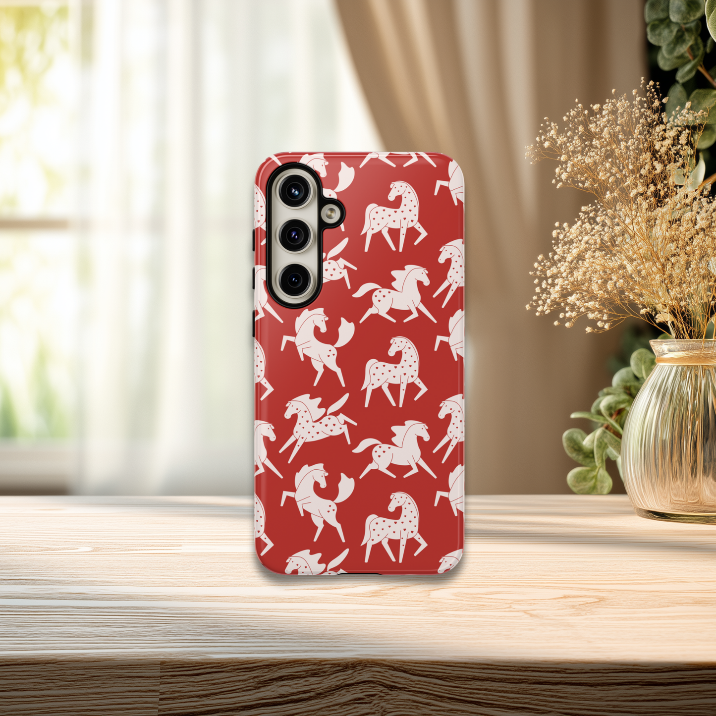 White Sweetheart Appaloosas on Red iPhone and Samsung Galaxy Phone Case