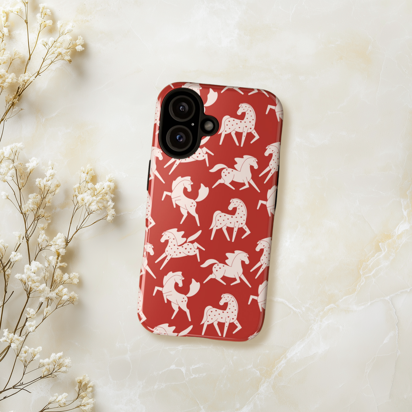 White Sweetheart Appaloosas on Red iPhone and Samsung Galaxy Phone Case