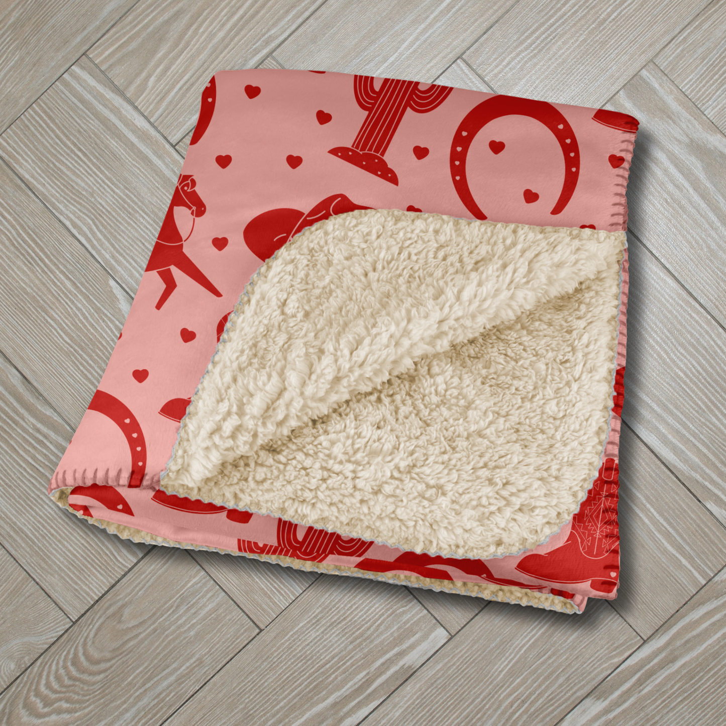Red Western Valentine Pink Sherpa Blanket
