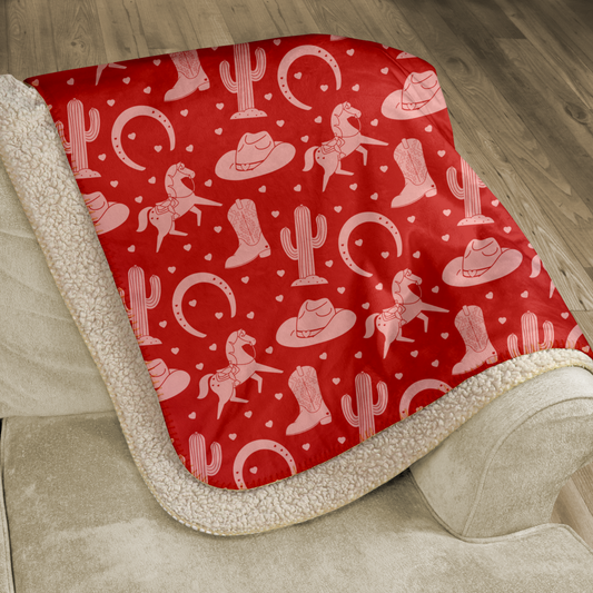 Pink Western Valentine Red Sherpa Blanket