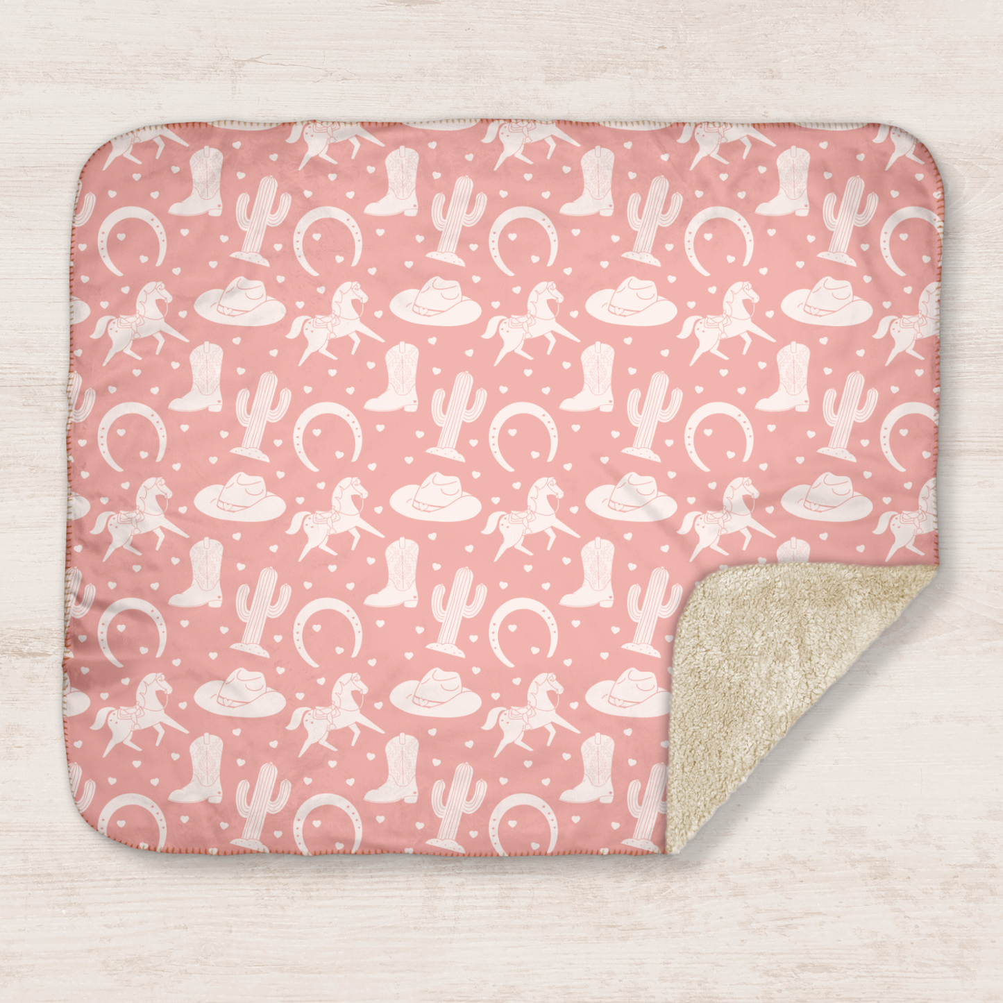 White Western Valentine Pink Sherpa Blanket