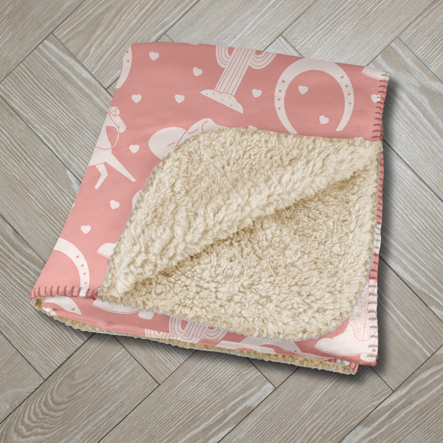 White Western Valentine Pink Sherpa Blanket
