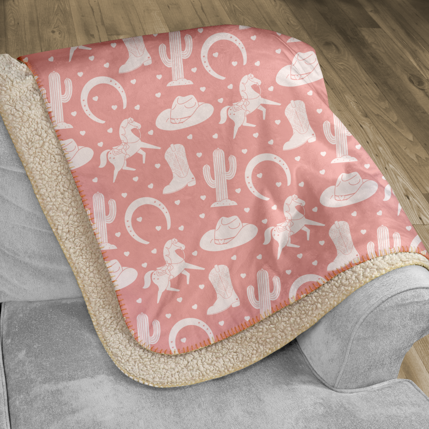 White Western Valentine Pink Sherpa Blanket