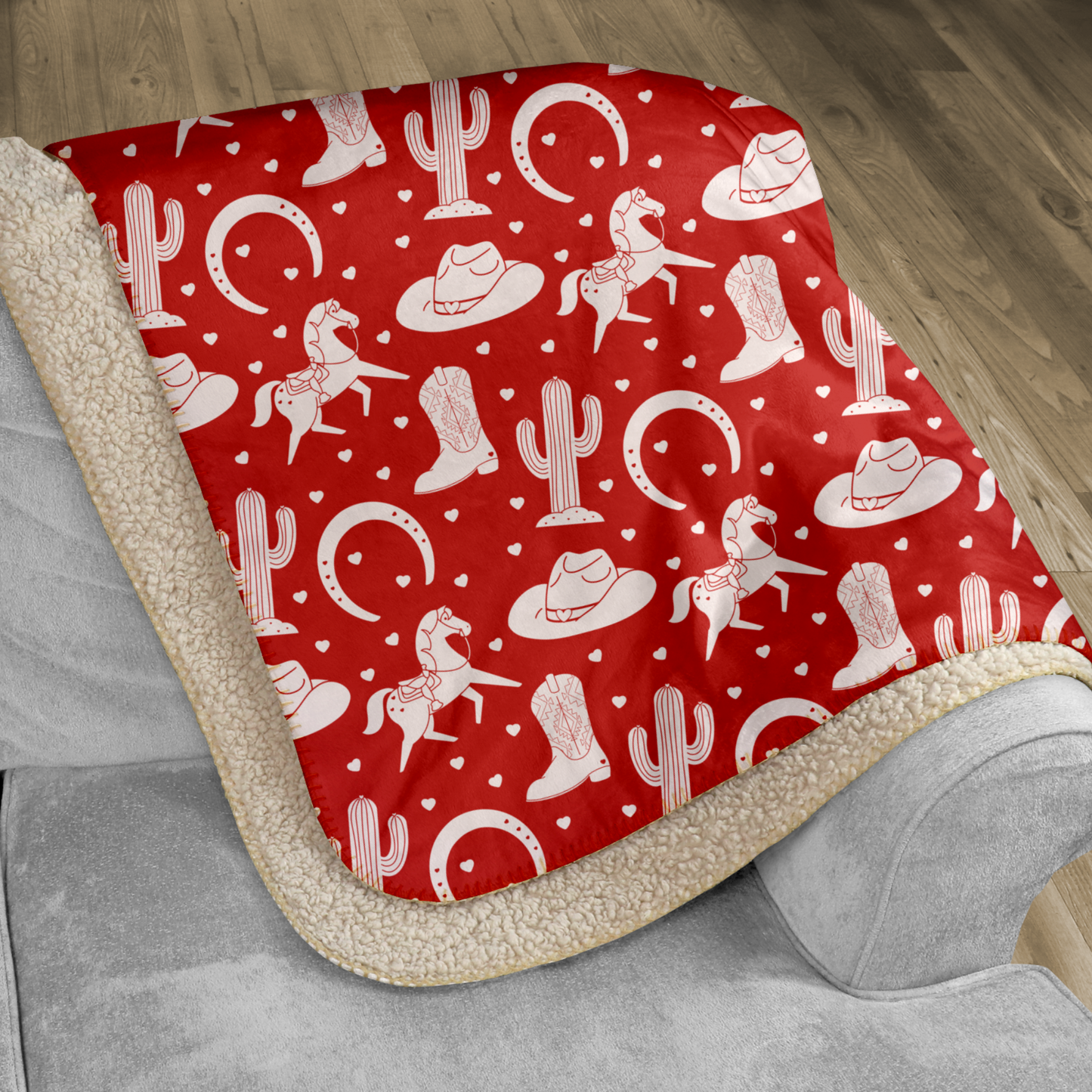 White Western Valentine Red Sherpa Blanket