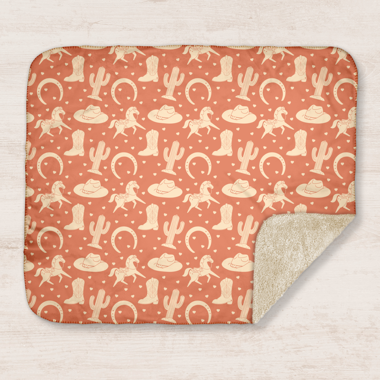 Apricot Western Valentine Terracotta Sherpa Blanket
