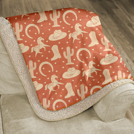 Apricot Western Valentine Terracotta Sherpa Blanket