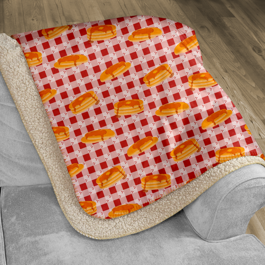 Pancakes on Red Heart Gingham Sherpa Blanket