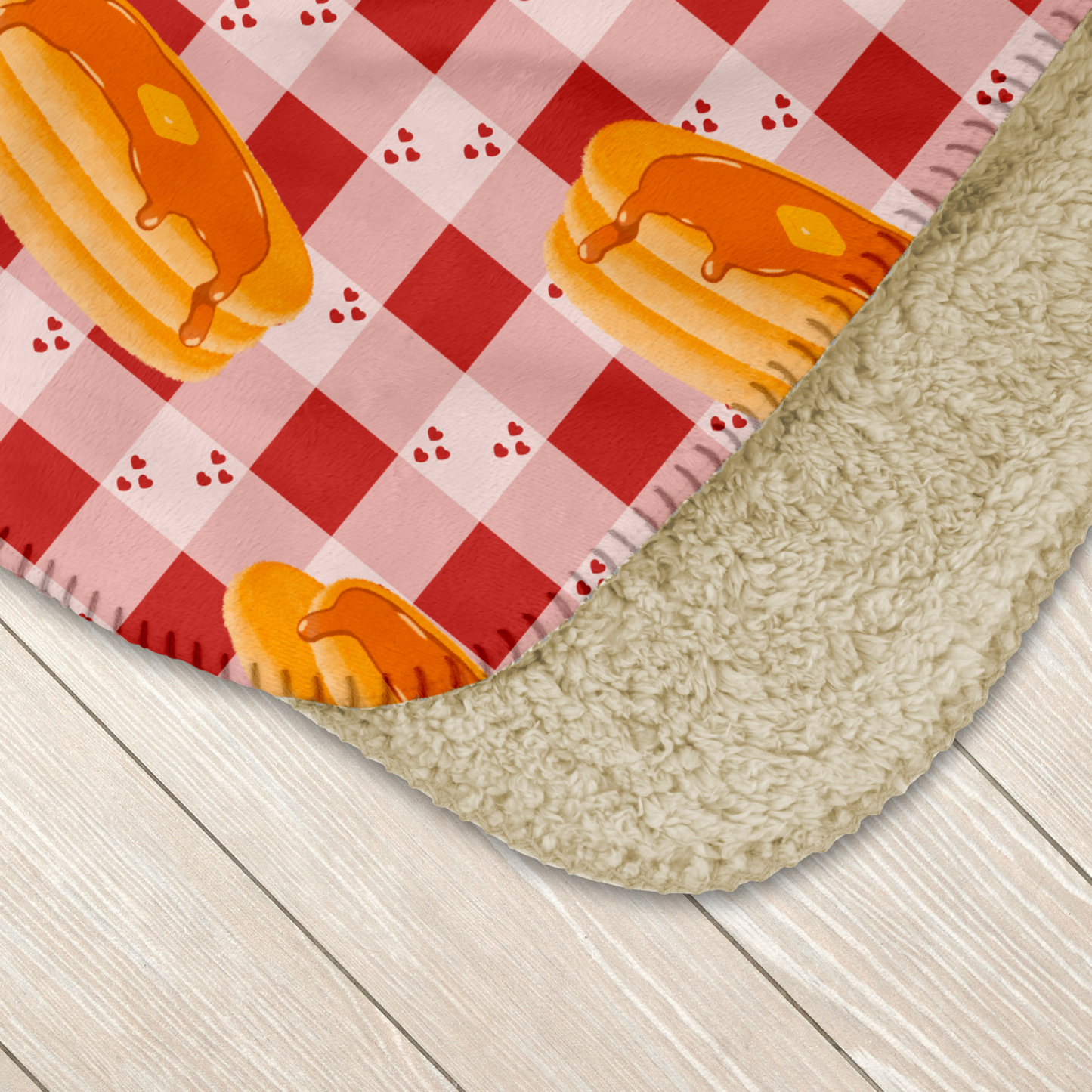 Pancakes on Red Heart Gingham Sherpa Blanket