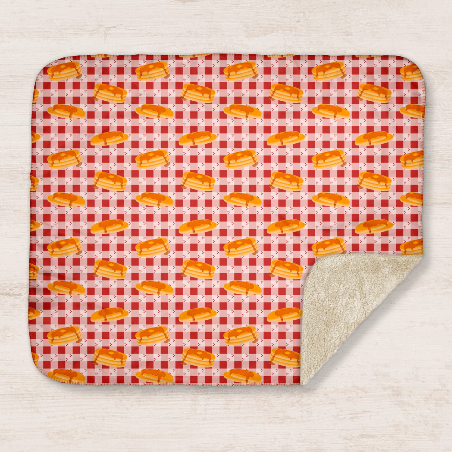 Pancakes on Red Heart Gingham Sherpa Blanket
