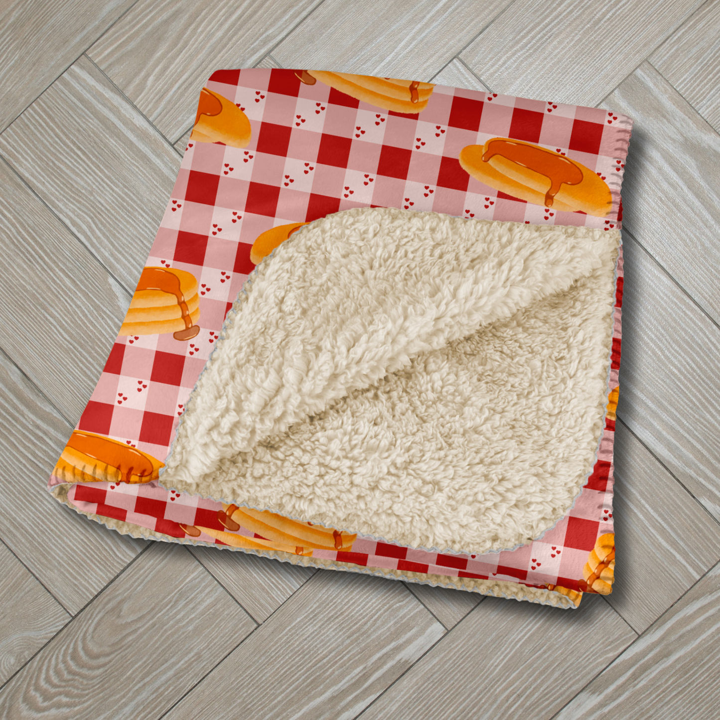 Pancakes on Red Heart Gingham Sherpa Blanket