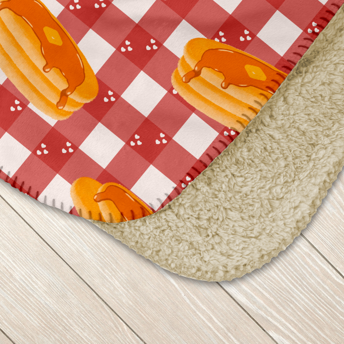 Pancakes on White Heart Gingham Sherpa Blanket