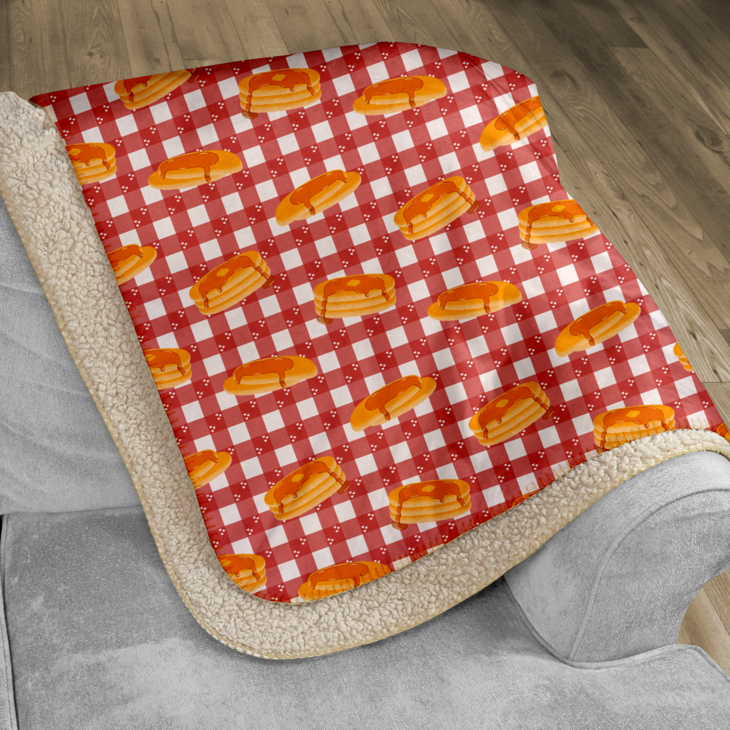 Pancakes on White Heart Gingham Sherpa Blanket