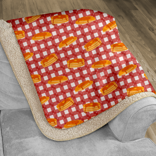 Pancakes on White Heart Gingham Sherpa Blanket