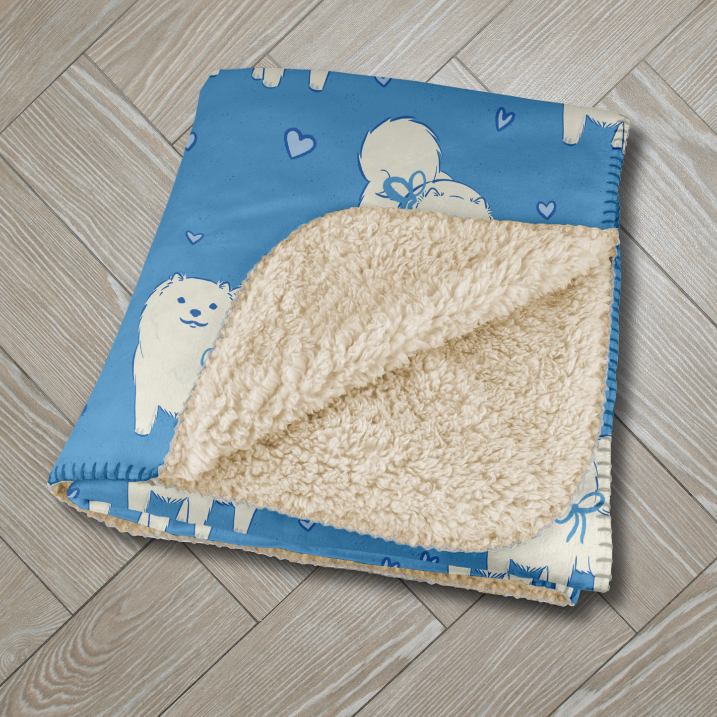 Samoyed Blue Hearts Sherpa Blanket