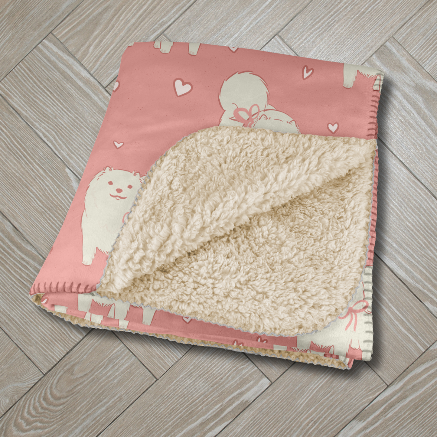 Samoyed Pink Hearts Sherpa Blanket