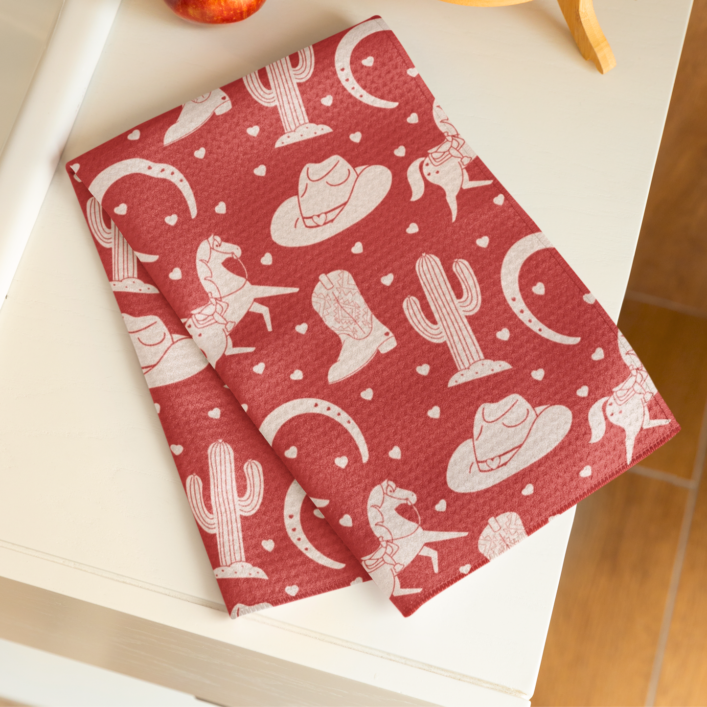 White Western Valentine Red Microfiber Tea Towel