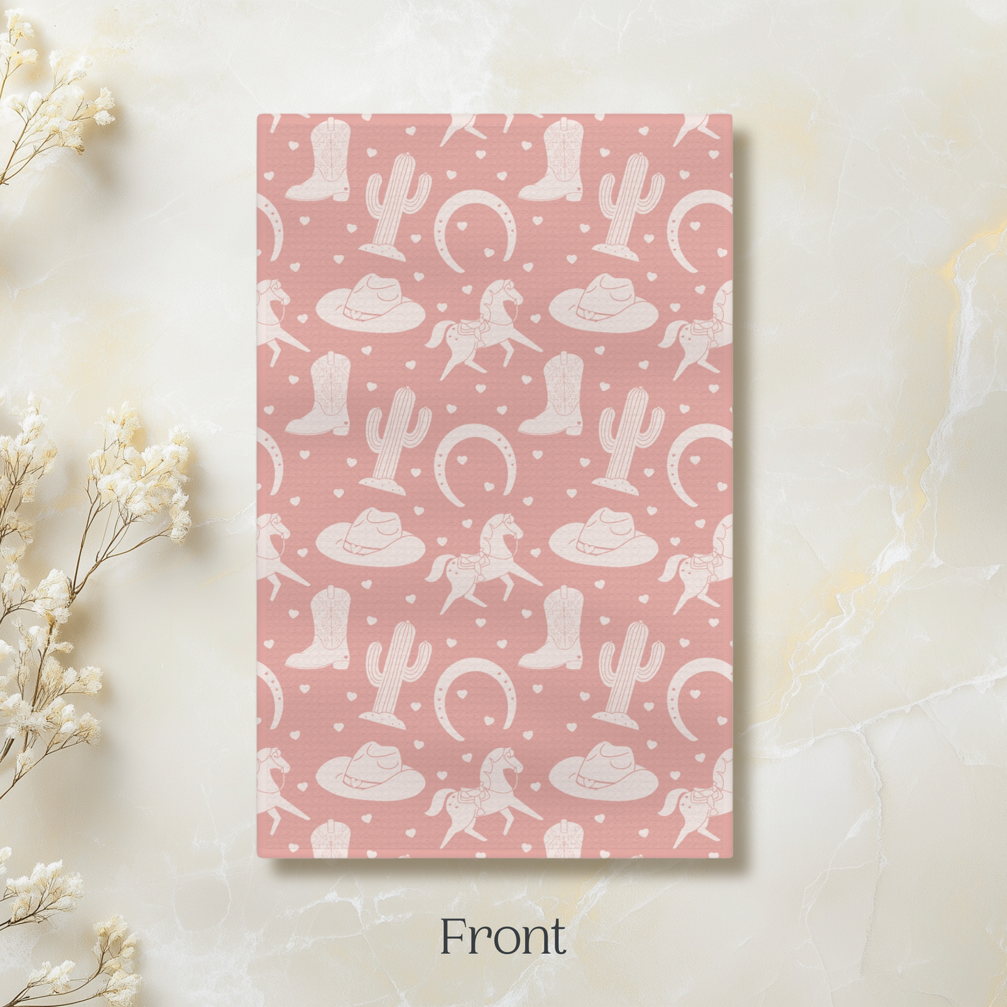 White Western Valentine Pink Microfiber Tea Towel