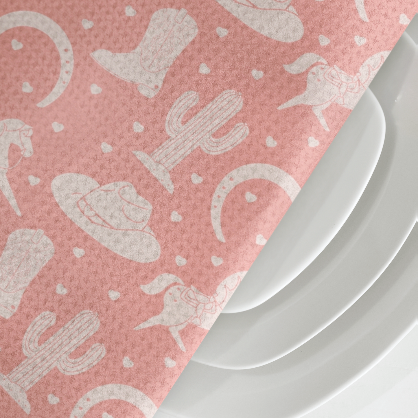 White Western Valentine Pink Microfiber Tea Towel