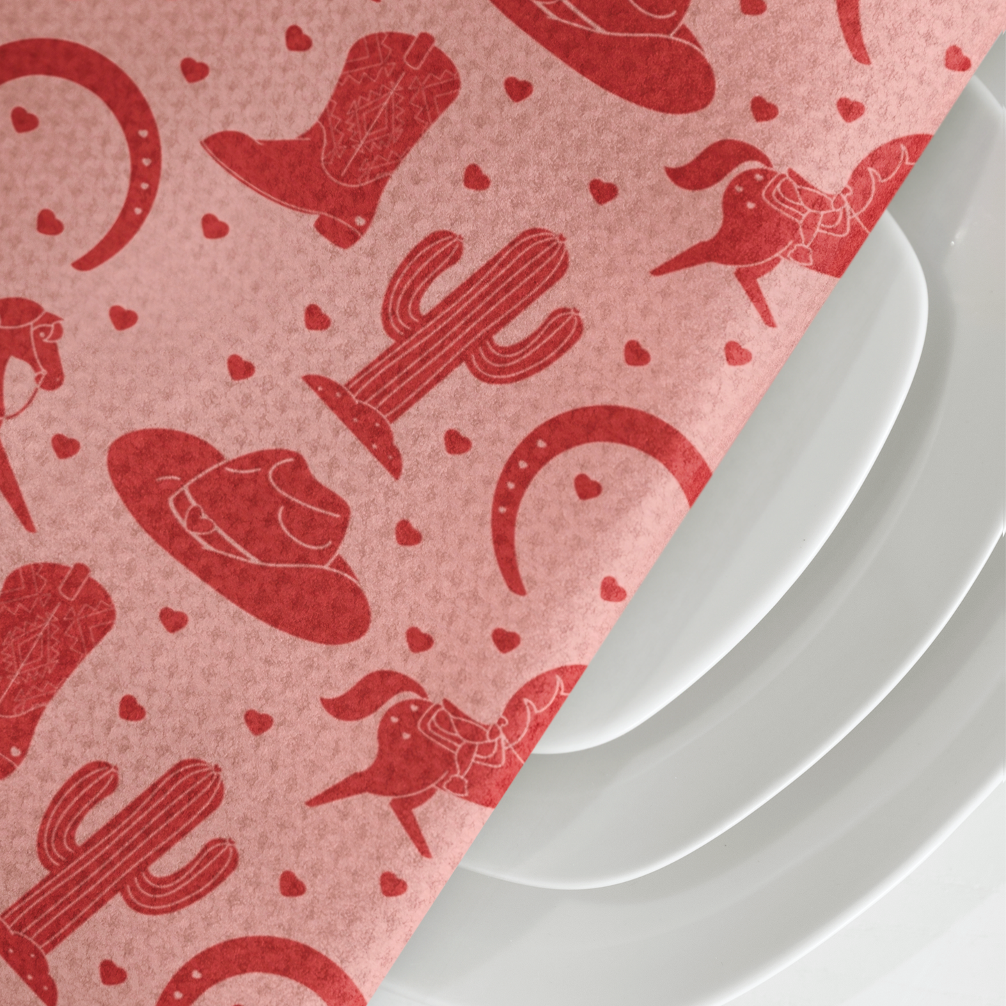 Red Western Valentine Pink Microfiber Tea Towel