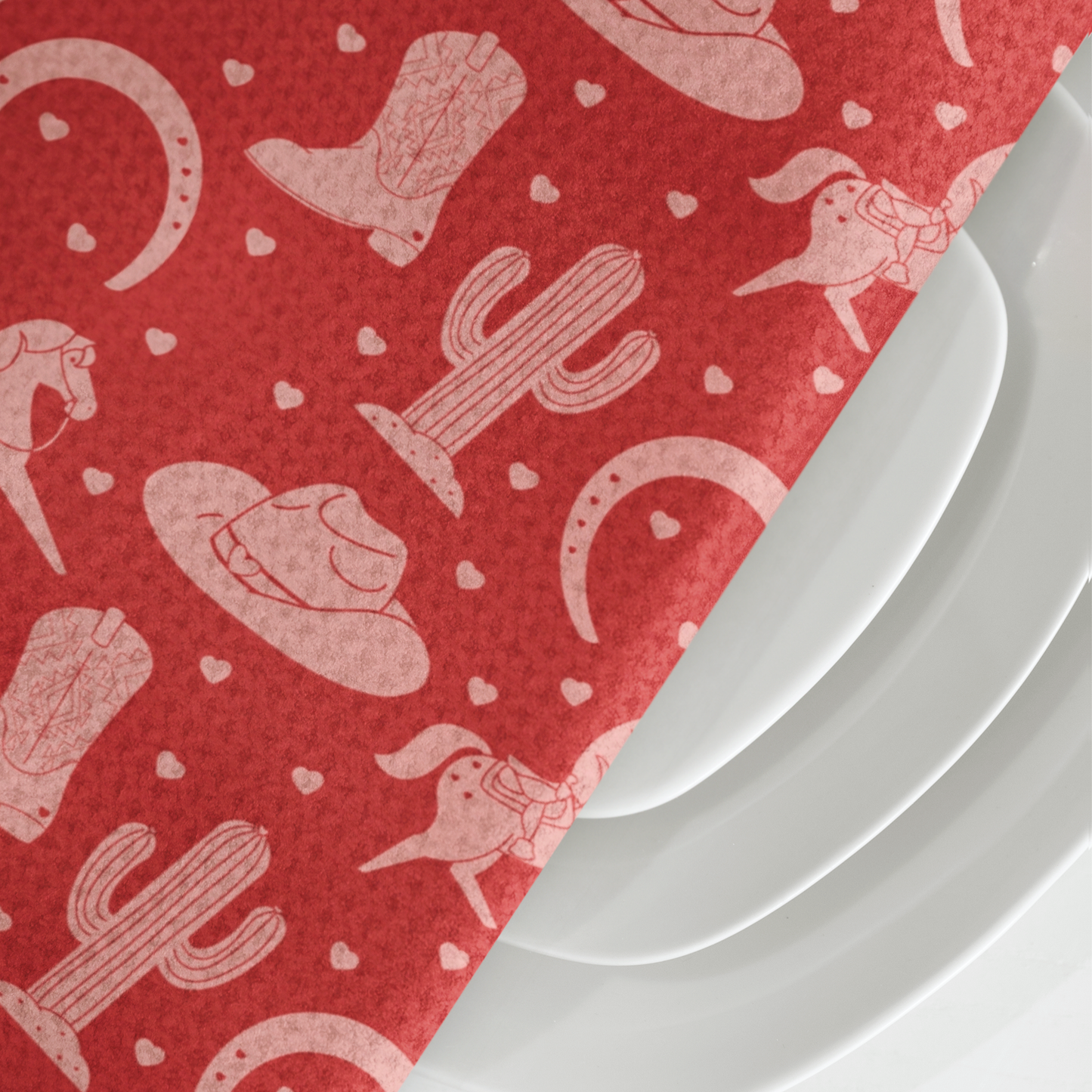 Pink Western Valentine Red Microfiber Tea Towel