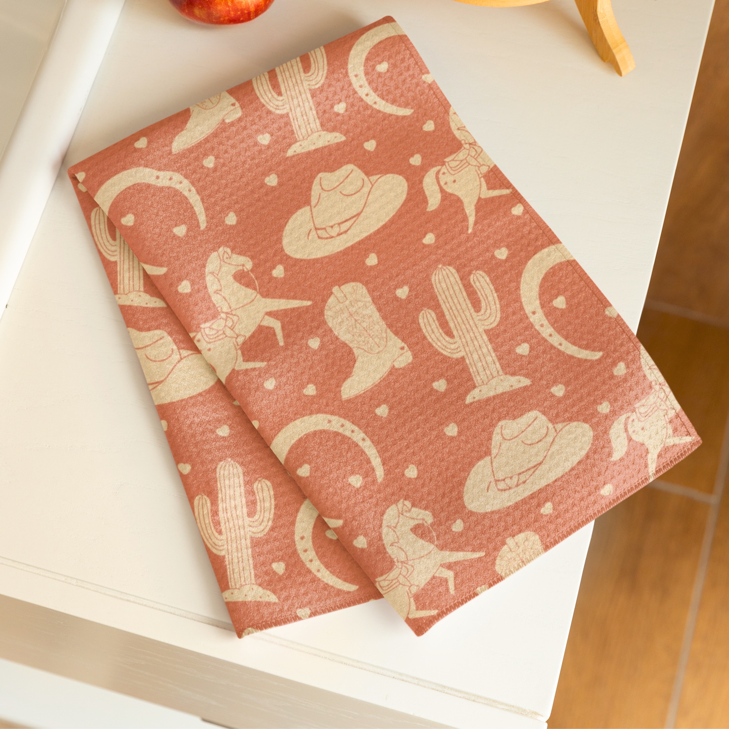 Apricot Western Valentine Terracotta Microfiber Tea Towel