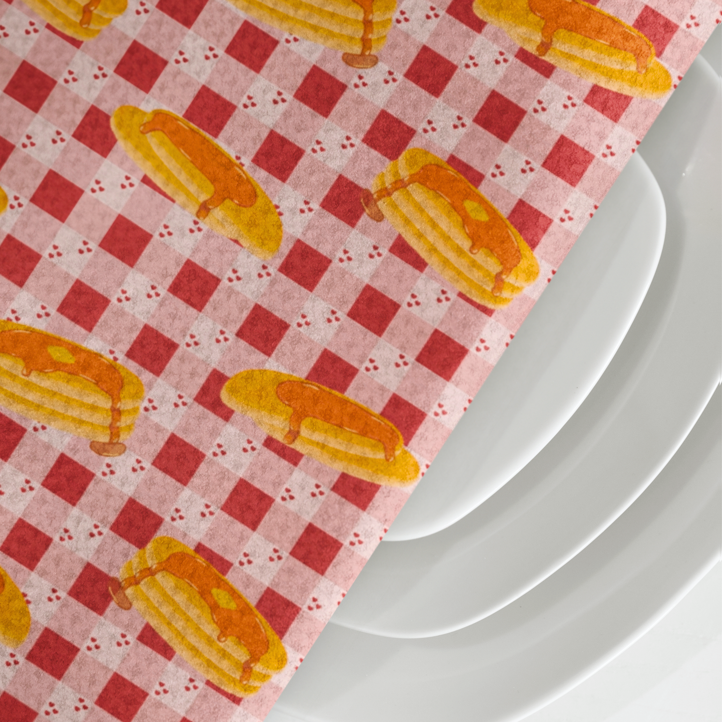 Pancakes on Red Heart Gingham Microfiber Tea Towel