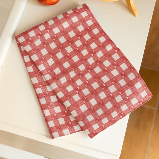 White Heart Gingham Microfiber Tea Towel