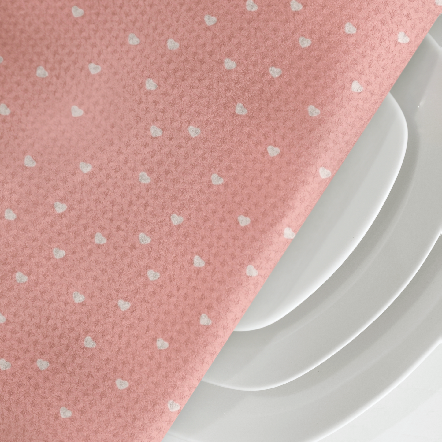 White Petite Hearts Pink Microfiber Tea Towel