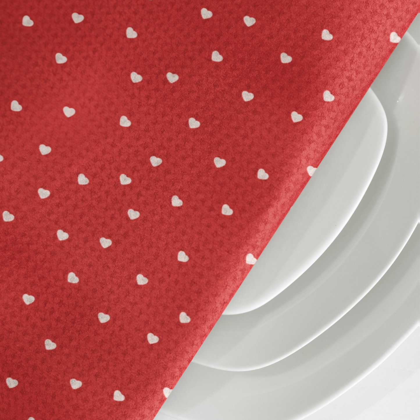 White Petite Hearts Red Microfiber Tea Towel