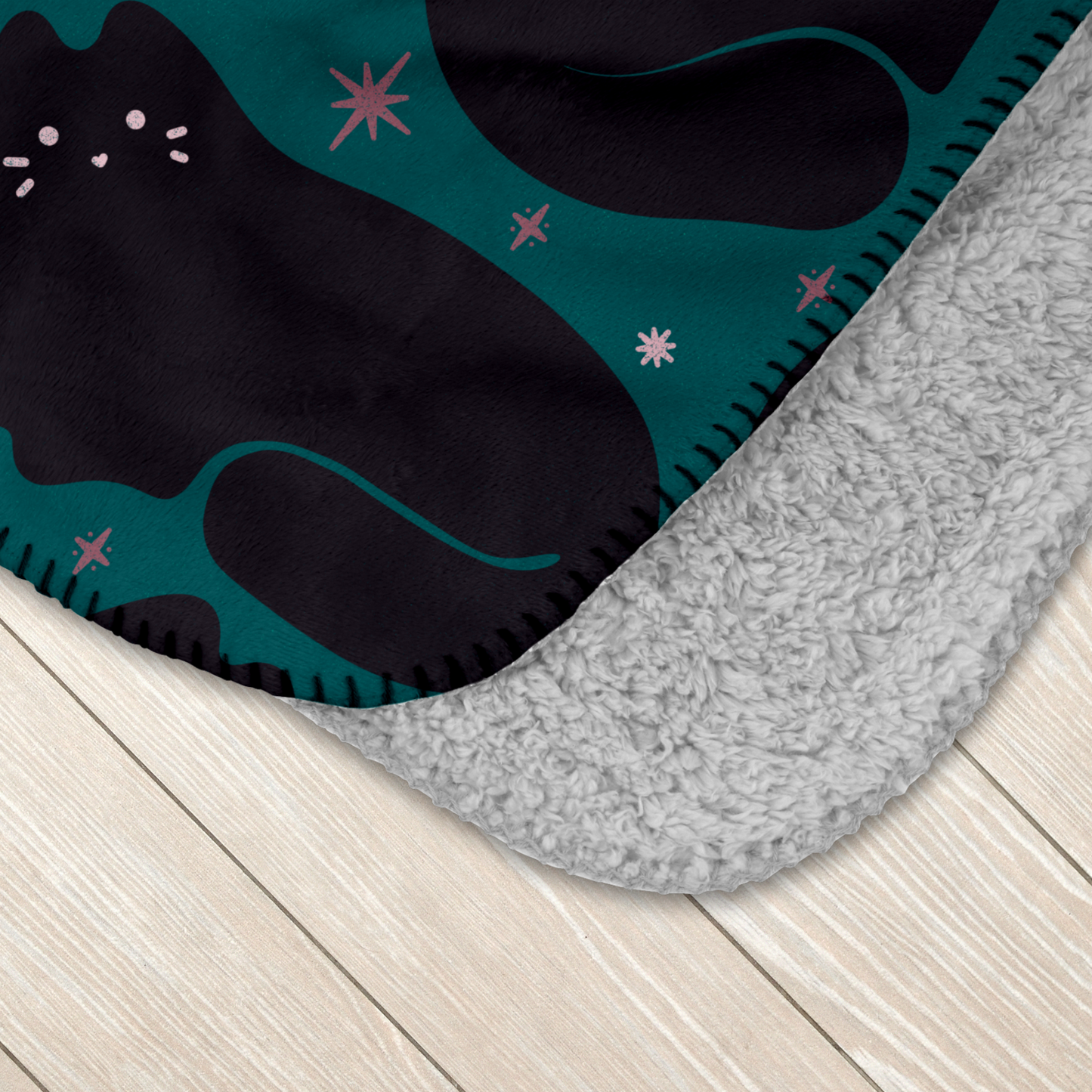 Retro Black Cat Bright Teal Sherpa Blanket