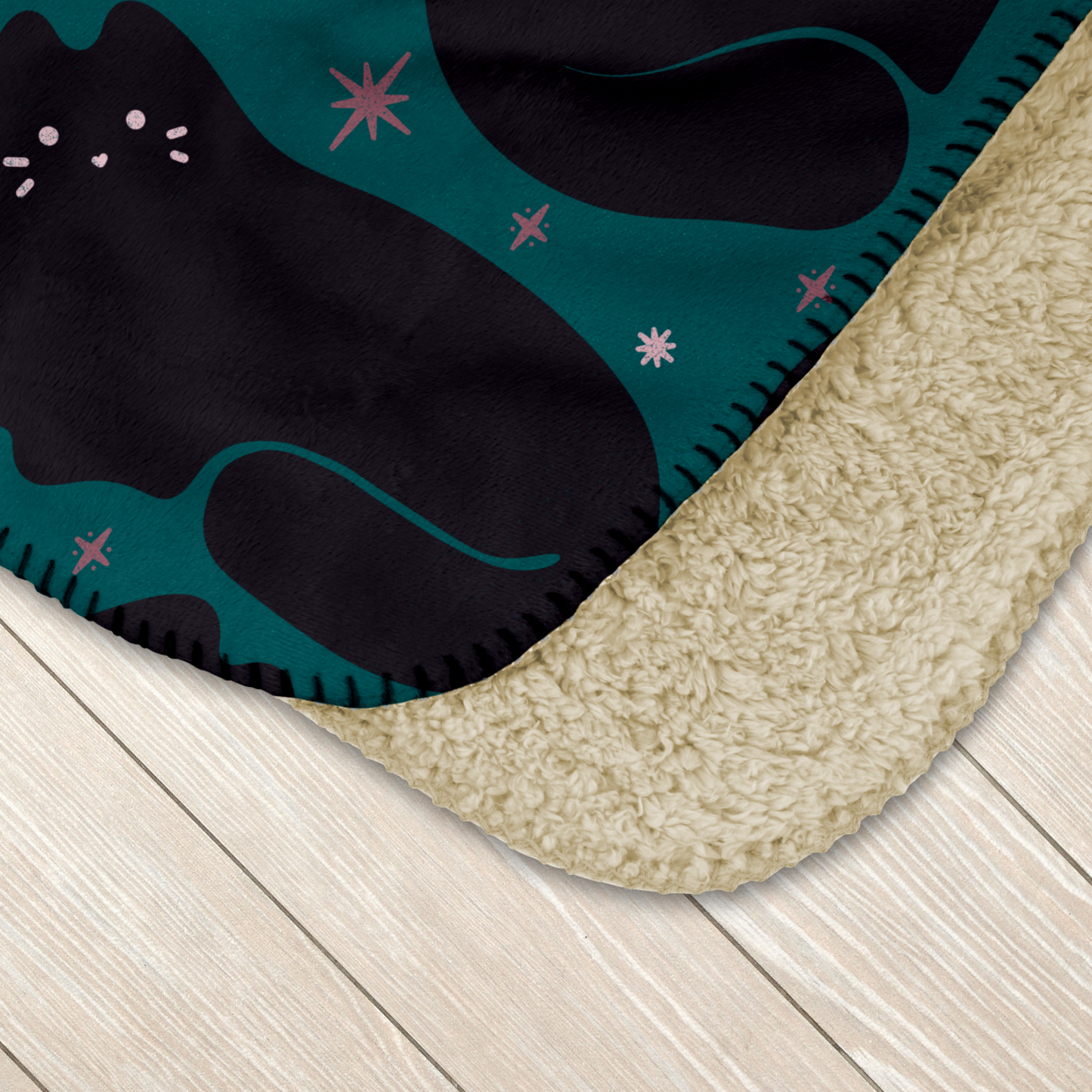 Retro Black Cat Bright Teal Sherpa Blanket