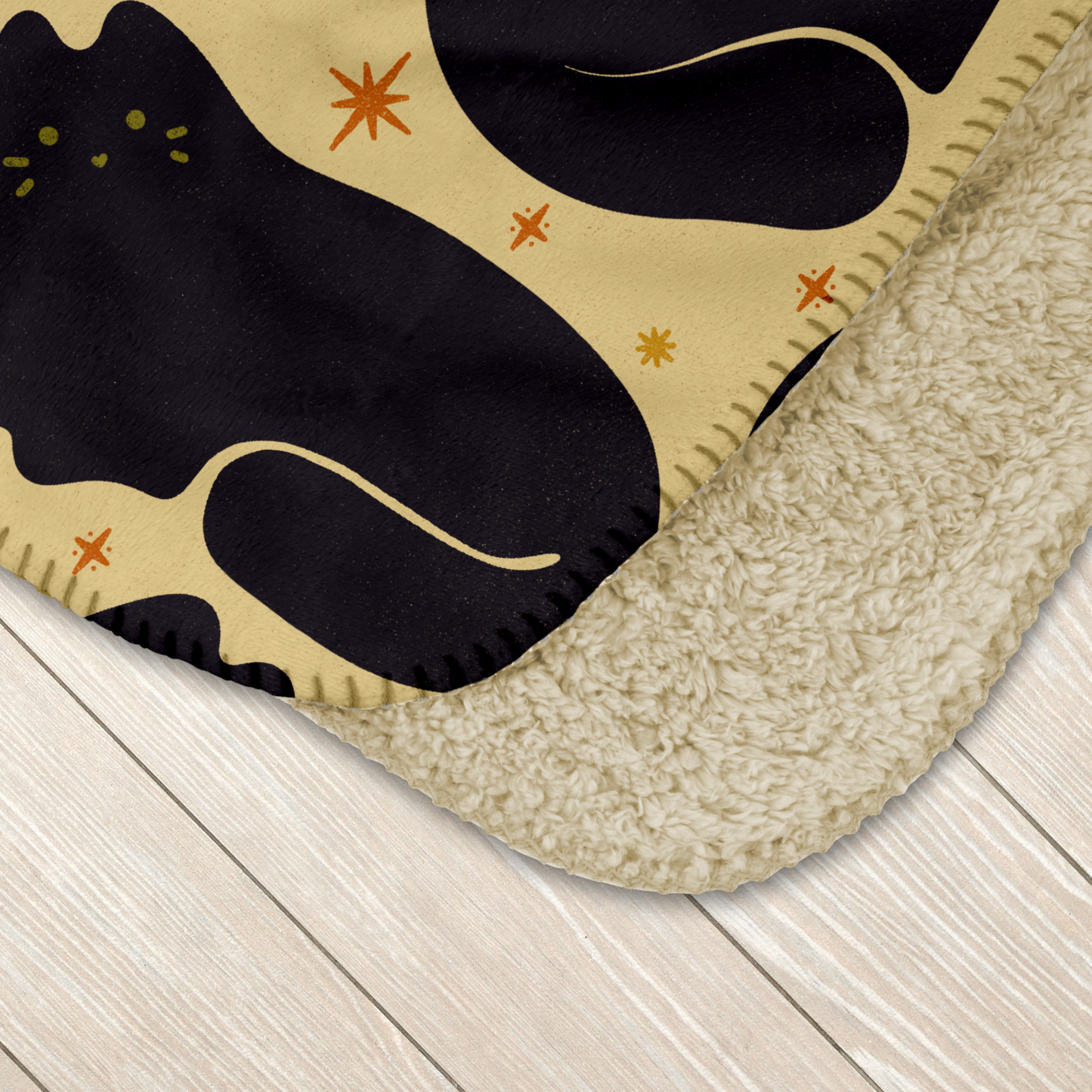 Retro Black Cat Beige Sherpa Blanket