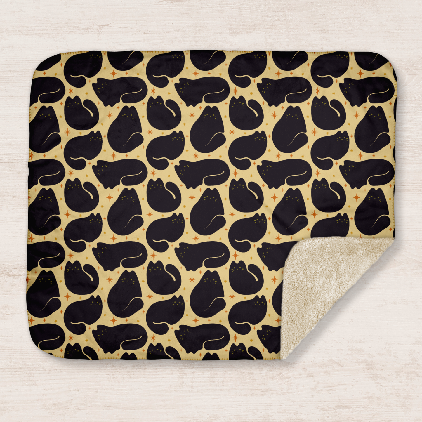 Retro Black Cat Beige Sherpa Blanket