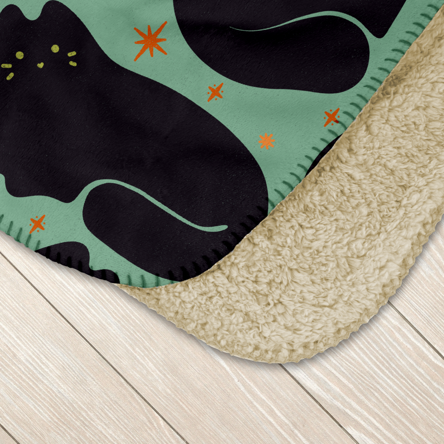 Retro Black Cat Aqua Sherpa Blanket