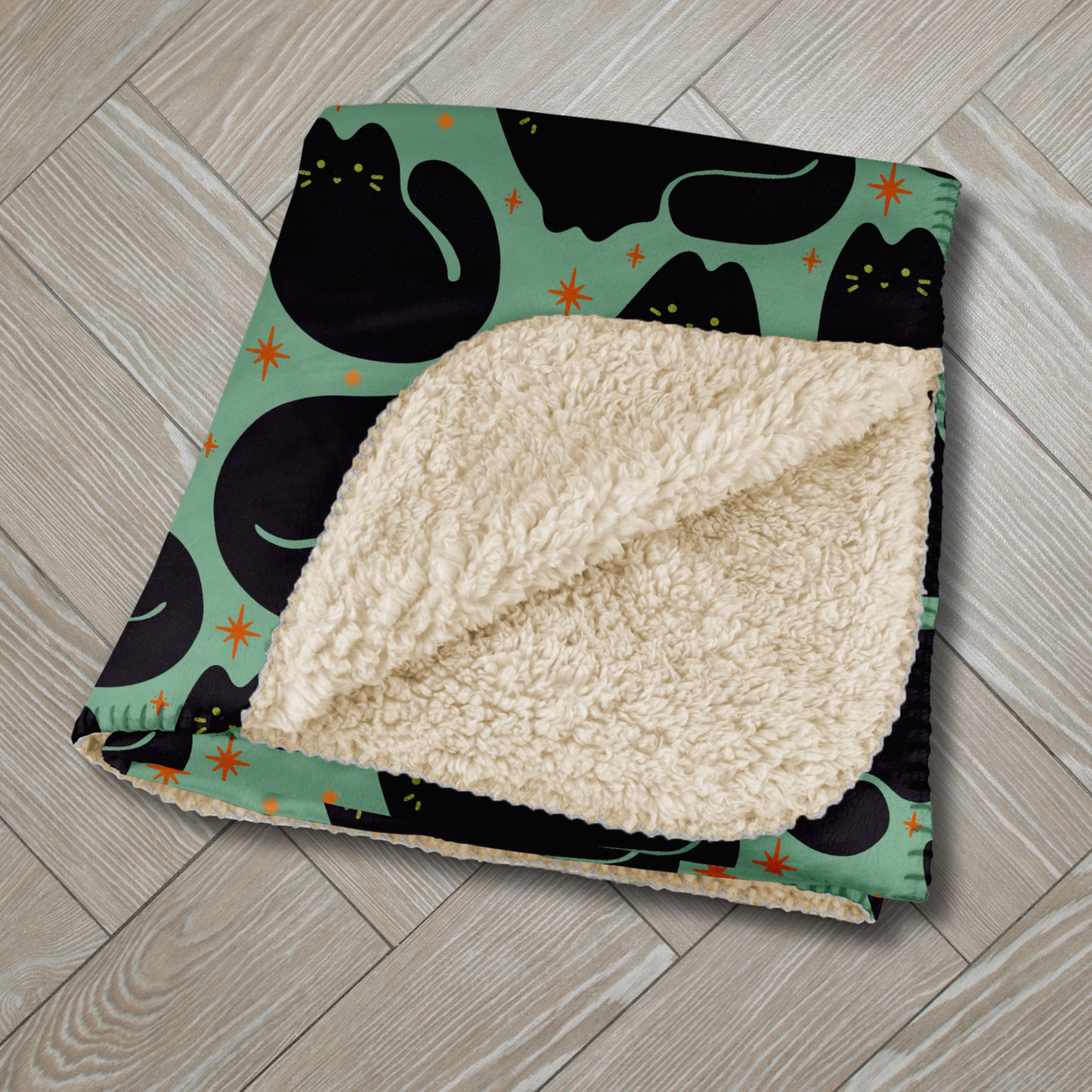 Retro Black Cat Aqua Sherpa Blanket