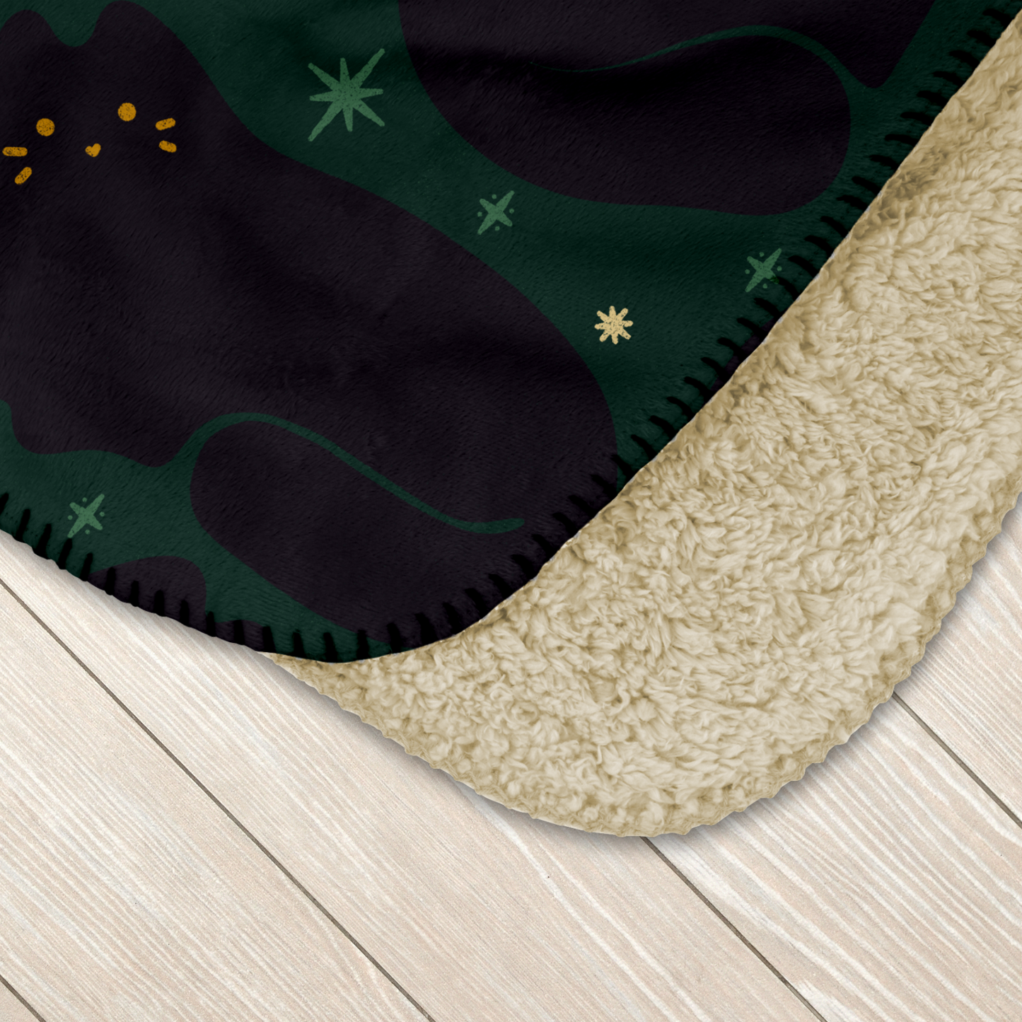 Retro Black Cat Dark Green Sherpa Blanket